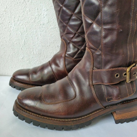 Ralph Lauren Quilted Brown Caruthers Leather Moto Boots Mens Sz 8.5D Italy Made main image 9